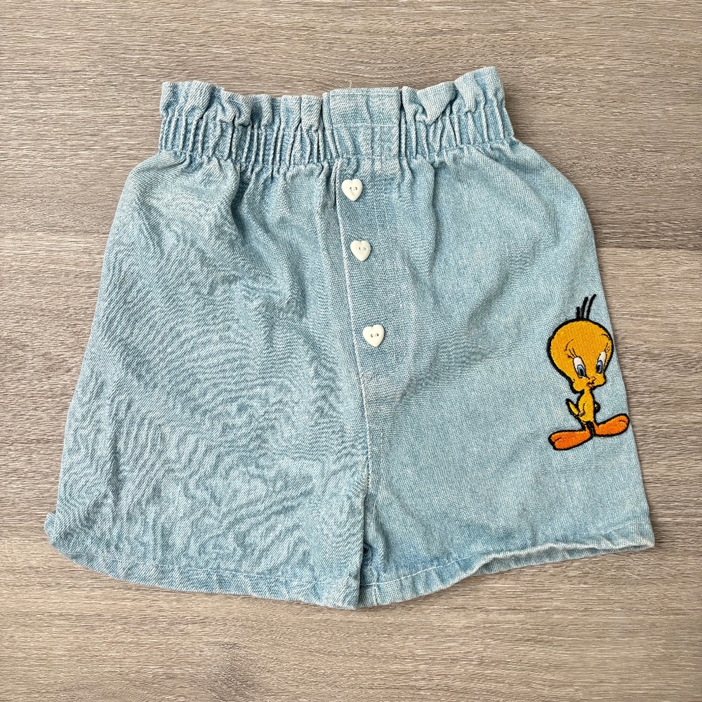 VINTAGE Looney Tunes TWEETY BIRD Girls Denim Jean Denim Shorts Y2K 1995 Jeans 3